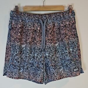 SAXX Men's Medium Athletic Shorts - Black and Blue Palm Print